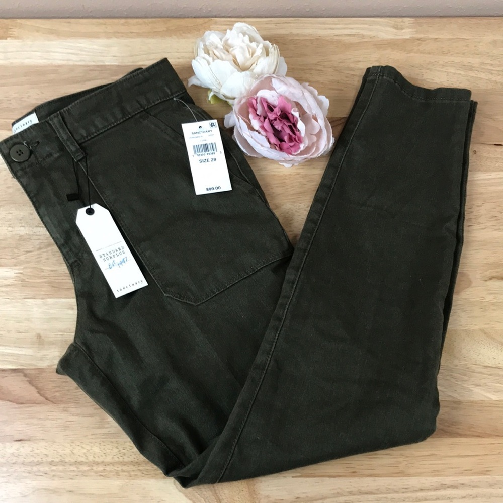 Sanctuary  Green Pocketed Zippered Jeans Size 28